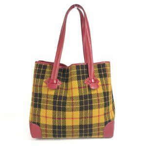 HERMES Gallop Check Tote Bag Shoulder Bag wool / Leather Red/Yellow x Green
